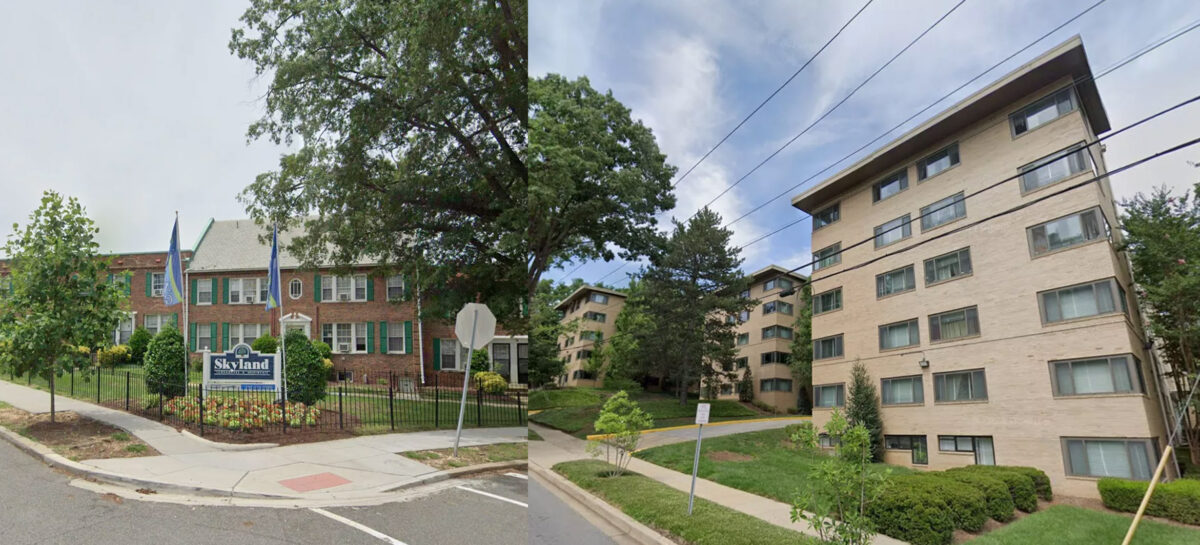 Graphic with two images of buildings side by side