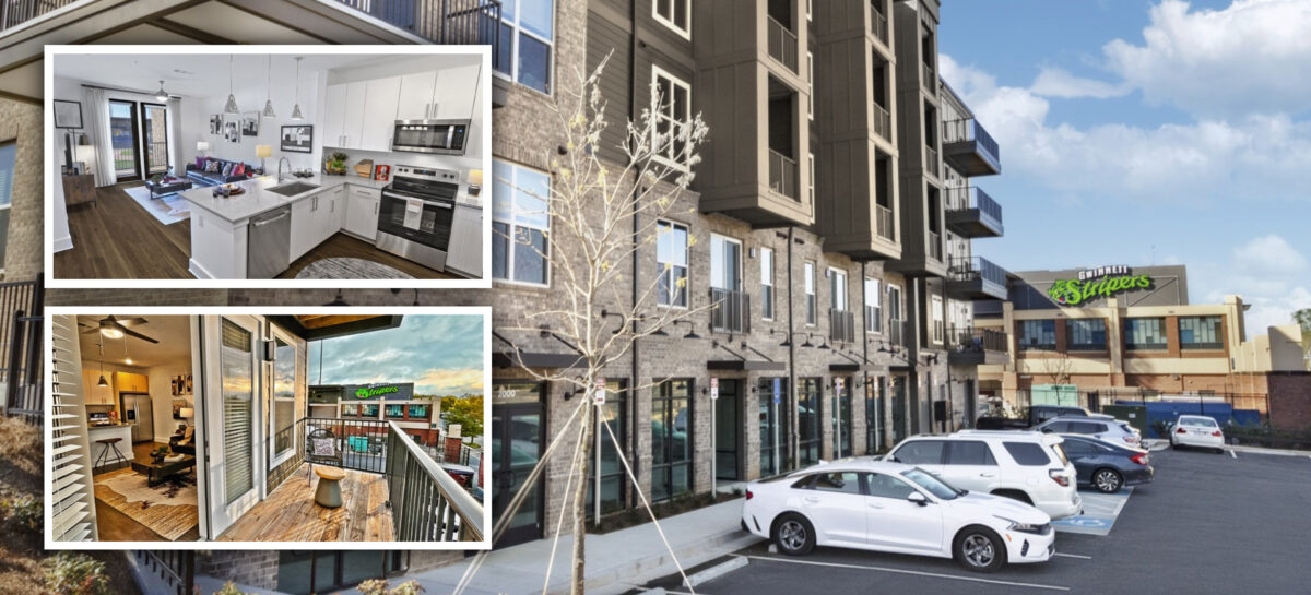 A large exterior image and two smaller images on the left one of the kitchen and the other a view from the patio