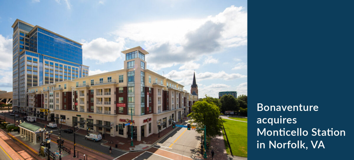 Graphic with photo of a building and the type Bonaventure acquires Monticello Station