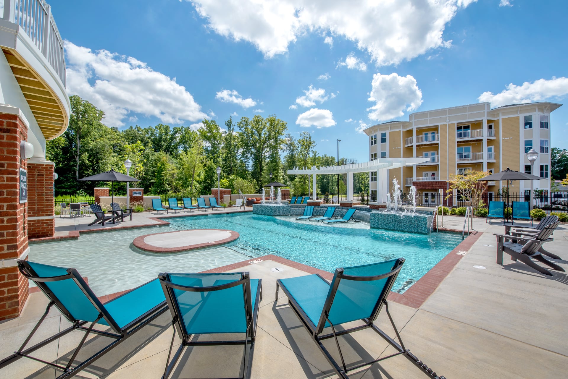 View of Attain at Quarterpath property from poolside