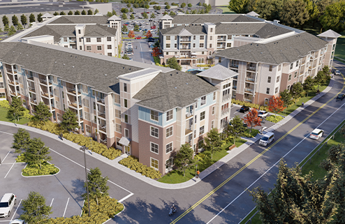 multifamily property aerial view rendering