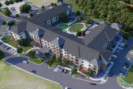 Aerial view rendering of multifamily development